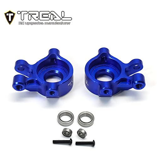 TREAL Aluminum 7075 Front Steering Knuckles Set (2P) L&R CNC Machined Upgrades Compatible with 1/18 TRX4M (Blue) - color: Blue