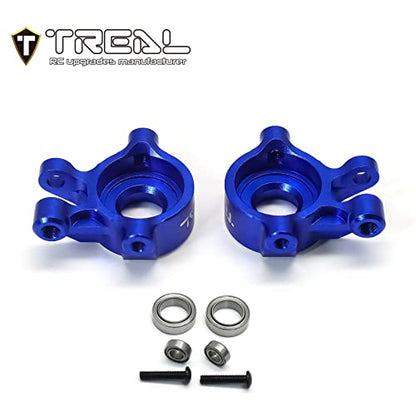 TREAL Aluminum 7075 Front Steering Knuckles Set (2P) L&R CNC Machined Upgrades Compatible with 1/18 TRX4M (Blue) - color: Blue