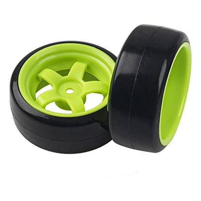 5-Spoke Hard Plastic Wheel Rims & Plastic Tires 12mm Hex for Traxxas HSP Tamiya Kyosho Himoto HPI Redcat 1/10 On-Road RC Drift Drifting Car(Green), RCLT016