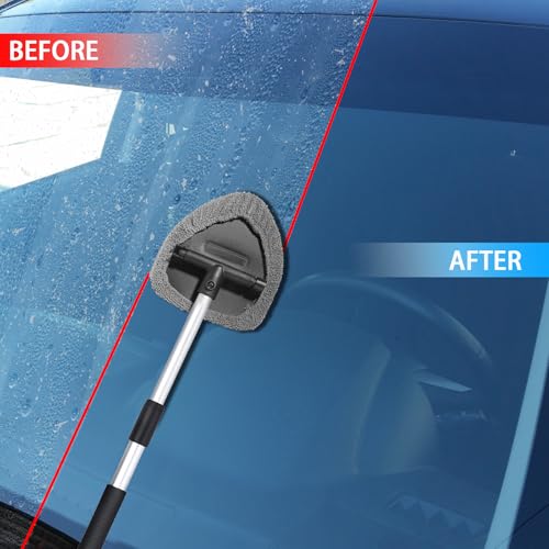 Car Window Cleaner, Car Cleanser Brush, Car Accessories Car Cleaning Supplies Tools, Car Cleaning Kit with Extendable Handle, Microfiber Cloth, Spray Bottle, Fits All Cars - color: colorful