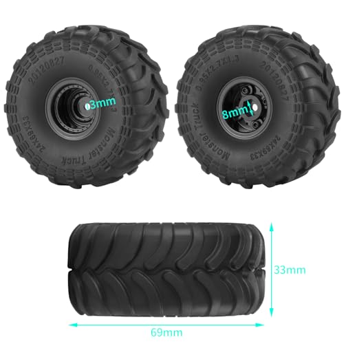 4PCS 1.0 Wheels&Rubber Tires for TRX4M SCX24 FMS FCX24 | Monster Truck Wheel Rims Tire Set 1/18 1/24 RC Crawler Car Upgrade