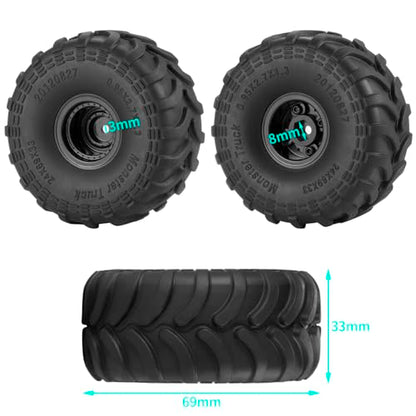 4PCS 1.0 Wheels&Rubber Tires for TRX4M SCX24 FMS FCX24 | Monster Truck Wheel Rims Tire Set 1/18 1/24 RC Crawler Car Upgrade
