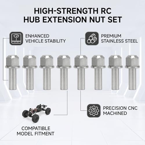 VBESTLIFE RC Hex Wheel Hub Nuts 8mm Stainless Steel 4Pcs Extension Adapters for 1 10th Scale RC Crawler Truck Off Road Axle Spacer for Rock Crawling Trail Hiking Bashing