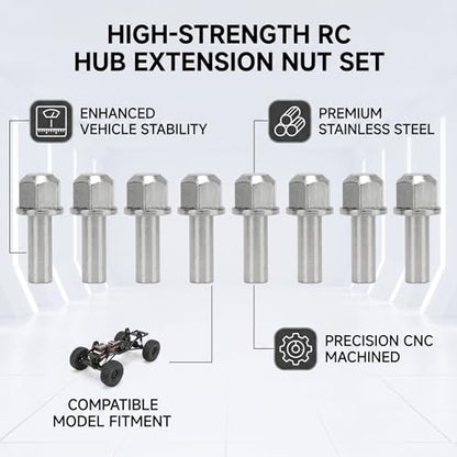VBESTLIFE RC Hex Wheel Hub Nuts 8mm Stainless Steel 4Pcs Extension Adapters for 1 10th Scale RC Crawler Truck Off Road Axle Spacer for Rock Crawling Trail Hiking Bashing