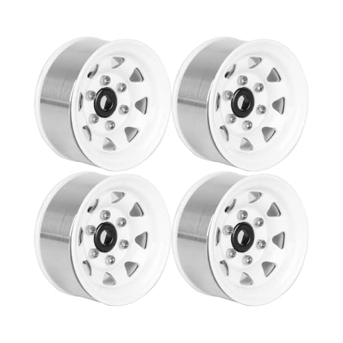 4PCS 1.55 inch Metal Beadlock Wheel Hub RC Car Aluminum Alloy Wheel Rim for 1/10 RC Crawler Car for Axial 90069 D90 TF2 Tamiya CC01 CC02 LC70 LC80 MST(Silver+White) - color: Silver+white