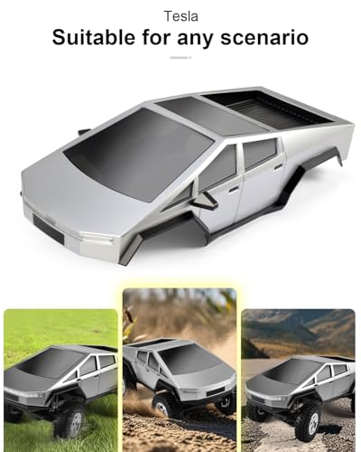 1/18 Cybertruck Style Pickup Hard Body for TRX4M Includes Front & Rear Bumpers, RC Crawler Body Shell Upgrade - color: Silver