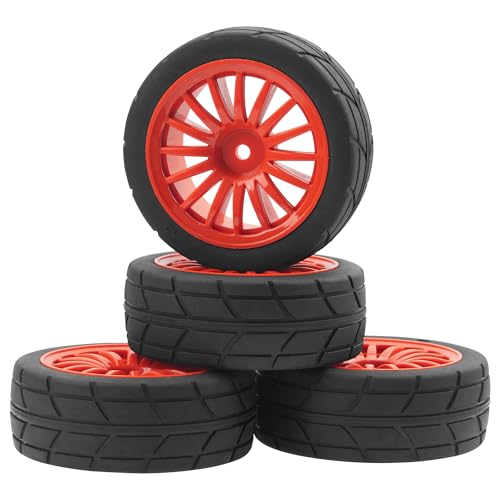 4Pack Vgoohobby OD70mm RC 1/10 On Road Rubber Tires w/Plastic Wheel Rims 12mm Hex Compatible with HSP HPI Redcat Tamiya Traxxas Kyosho 1/10 RC On Road Racing Touring Car (Red) - color: Red