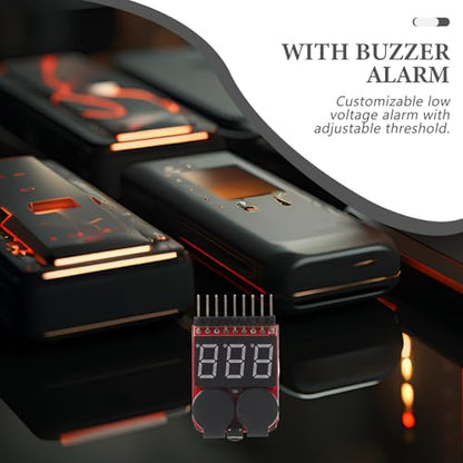 1-8s Lithium Battery Voltage Tester with Low Voltage Buzzer Alarm, Lipo Battery Monitor and Digital Capacity Check Tool for Rc Hobby and Drone Users