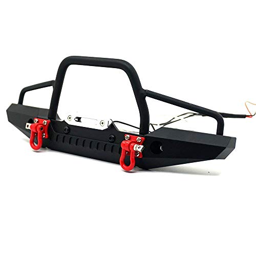 Aluminum Metal Front Bumper with LED Headlights Towing Shackles for TRX4,SCX10-ii 1/10th RC Crawler Car