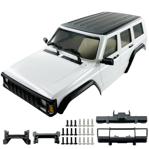 6.10in Wheelbase ABS Hardtop Cherokee Body for TRX4M Bronco Defender Chassis, 1/18 RC Crawler Body Shell with Front & Rear Bumpers (White) - color: White