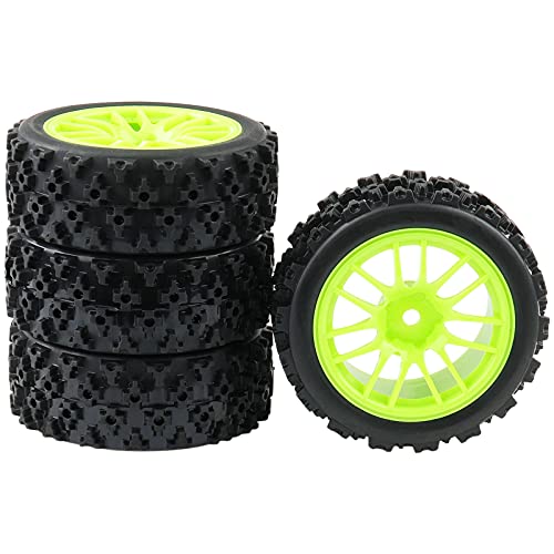 Green RC 1:10 Scale On-Road Tires Wheel Rims | 4 X, Hex 12MM, Crossing Rubber - color: Green