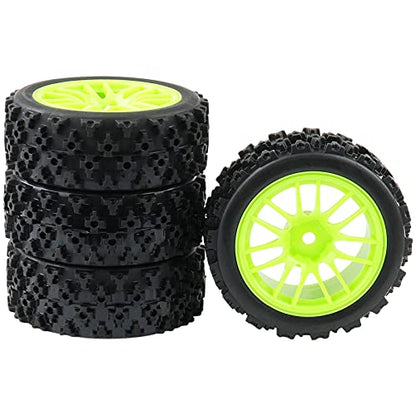 Green RC 1:10 Scale On-Road Tires Wheel Rims | 4 X, Hex 12MM, Crossing Rubber - color: Green