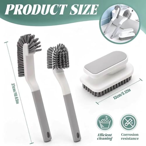3 Pack Cleaning Brush Set, Multi-Purpose Scrub Brushes | Ergonomic Long Handles, Brush with medium firm bristles, For Bathroom, Kitchen, Sink, Tub, Tile, Grout,Car