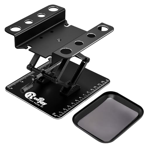 RC Car Work Stand w/Screw Tray for 1/8 1/10 1/12 Scale RC Cars, All Black | Lift Lower Adjustable Aluminum RC Car Stand with Screw Tray RC Tool Set for RC Crawler Truck Traxxas Slash TRX4 Axial SCX10 - color: All Black