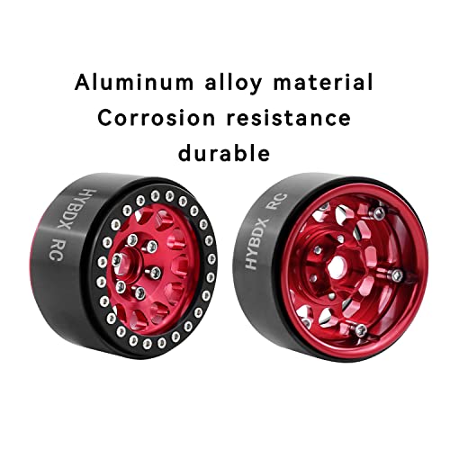 1.9 Inch Aluminum Alloy Beadlock Wheel Rim Hub 4pcs Suit for 1:10 RC Crawler Axial SCX10 SCX10 II TRX4 RC4WD D90(Red 4 PCS)… - color: Red