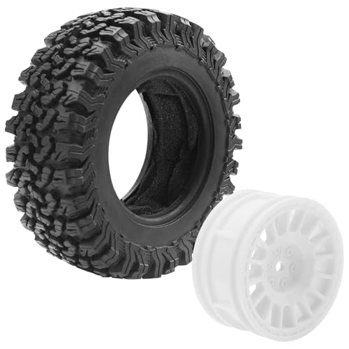 4Pcs HIRCQOO 1.9" RC Crawler Tires OD 90mm Rubber Tire and Plastic Wheel Rims 12mm Hex Compatible with 1/10 Axial SCX10 D90 Tamiya CC01 TF2 TRX4 RC Crawler (White) - color: White