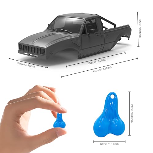 RC Pickup Body Shell with Bed Rack and Light kit & 2PCS Hanging Ball Nuts for 1/24 RC Crawler Axial SCX24 C10 Bronco Wrangler Base Camp 4Runner (Grey) - color: Grey