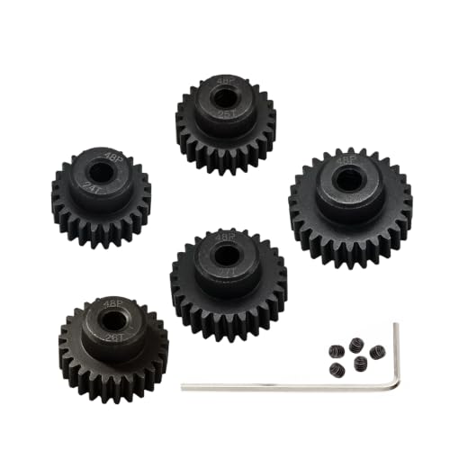 5-Pack Steel 48P Pinion Gear Sets 24T 25T 26T 27T 28T with Screws for 3.175mm (1/8-Inch) Shaft 1/10 RC Car Brushless Brush Motor - size: 24T 25T 26T 27T 28T