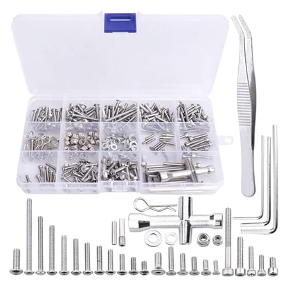 286pcs RC Screw Kit M2.5 M3 M4 Hex Screws Washers Lock Nuts Body Clips Wheel Pins Cross Wrench Hardware Fastener for 1/10 Traxxas Slash 4x4 2WD
