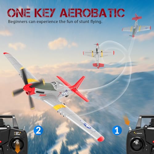 4-Channel RC Plane P51 Mustang - Ready to Fly RC Airplane with X-Pilot Stabilization - Remote Control Airplane for Adults, One-Key Aerobatics, 2.4GHz 6-Axis Gyro - color: White