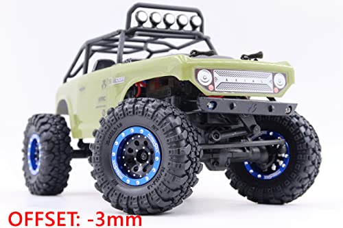 Adjustable Offset RC 1.0 Wheels and Tires, 1/24 Tires & Heavy 1.0 beadlock Wheels Blue Black for 1:24 RC Crawler Axial SCX24 90081 AXI00001 & Other 1/24 Crawler Truck, (4-Pack, Assembled) - color: Blue & Black