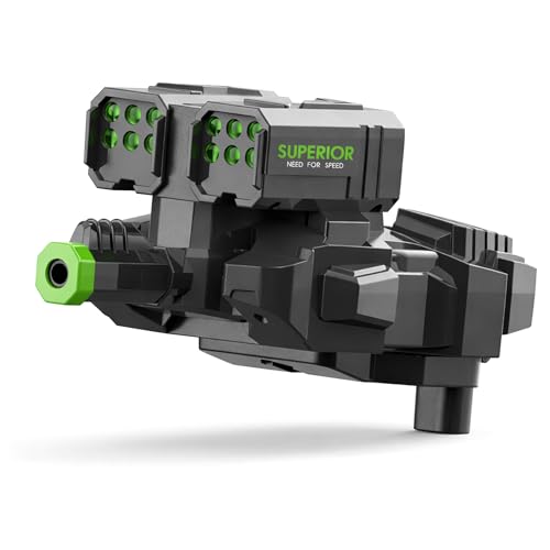 Green RC Tank Launcher Module Replacement, Soft Foam Dart Launcher Head Attachment, Remote Control Toy Vehicle Replacement Part, Kids RC Tank Accessory Spare Part - color: Green & Power Launcher