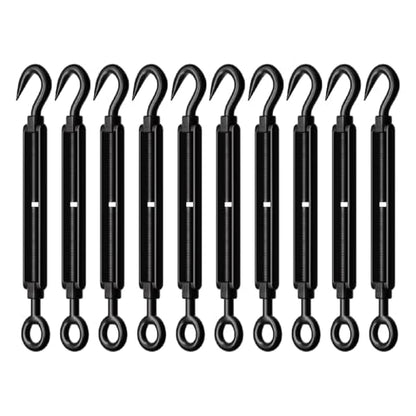 10 Pack Black Stainless Steel M5 Hook and Eye Turnbuckle, Heavy Duty Wire Rope Tensioner, Adjustable Hardware Kit for DIY String Light and Picture Hanging, Shade Sail, Cable Tightening - color: Hook and Eye, size: M5-10 Pcs