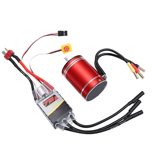 Asixxsix 3650 3400KV Brushless Motor 75A ESC Combo for 1/10, 1/8 | High Speed Water proof Motor, CNC Machined 6061 T6 Aluminum, for Remote Control Cars Trucks Off-Road Vehicle