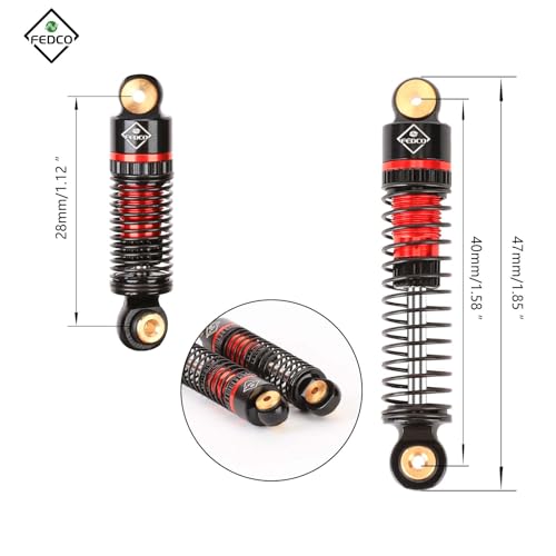 SCX24 Shocks 47MM Oil-Filled Damper For Axial SCX24 Upgrades | Long Travel Threaded Oil Shocks Absorber for 1/24 RC Crawler - color: red