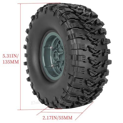 RC Aluminum 2.2" Beadlock Wheel Tires Set for 1/10 RC Crawler Car,TRX6 TRX4 SCX10 II III 90046 D90 Gen8 MST CFX VS4-10,RC Wheels 2.2 Beadlock Wheel Rims,(4PCS) Titanium - color: Titanium -(Rc Wheels Tires)