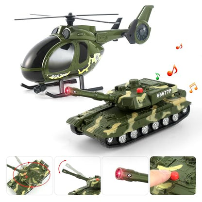 Dwi Dowellin Green Military Big Truck Toys,25.6" Semi Truck Toy with Helicopters and Tank,Army Toys with Lights & Sounds,Birthday Gift for 2 3 4 5 Years Old Boys and Girls - style: Army Truck