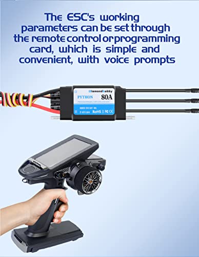 DH 80A 2-6S Waterproof Brushless ESC Electronic Speed Controller with 5V/6V 8A BEC and XT90 4.0mm Banana Head Connector for Model Ship RC Boat - size: 80A