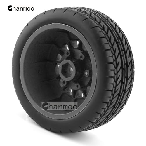 1/10 RC Short Course Truck Tires And Wheels With 12mm 14mm 17mm Hex 113mm 1/8 Rubber Tyres For 1/8 or 1/10 Scale On Road Car HSP Sonic 94102 GT PTG-2 Tamiya TT02 RC Racing Car 4PCS (Black A) - color: Black A