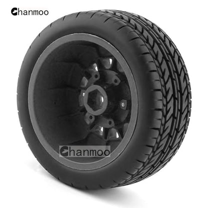 1/10 RC Short Course Truck Tires And Wheels With 12mm 14mm 17mm Hex 113mm 1/8 Rubber Tyres For 1/8 or 1/10 Scale On Road Car HSP Sonic 94102 GT PTG-2 Tamiya TT02 RC Racing Car 4PCS (Black A) - color: Black A