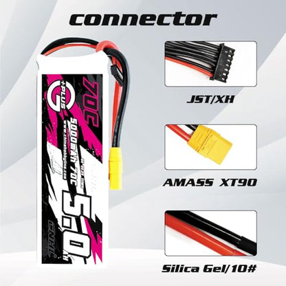 CNHL 5000mAh 6S Lipo Battery 22.2V 70C Soft Case with XT90 Plug for RC Car Airplane Truck Boat Racing Drone(2 Packs