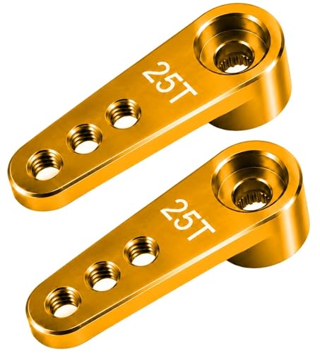 2PCS 25T Aluminum Servo Horn, 3-Hole RC Steering Arm for Futaba Savox MG995 | CNC Aluminum Servo Arm M3 Thread Adjustable Linkage 12mm 16mm 20mm Positions 1/8 1/10 RC Power HD MG996 Crawler Buggy Truck - color: Gold