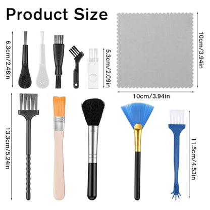 10 Pcs Mini Anti Static Keyboard Cleaning Brush Kit Nylon Dust Brushes for Electronic Devices Computer Motherboard Fans Camera Laptop Circuit Board Small Space Cleaning Tool Set with Microfiber Cloth