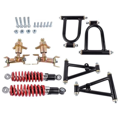 11'' Front Suspension Shock Swing Arm Full Kit Upper Lower Steering Knuckle Spindle Kit Replacement for DIY ATV Quad Bike Buggy Go Kart Parts