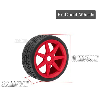 RC Highway Tires Wheel for 1/7 Infraction 6S BLX/Limitless,1/8 Typhon 6s BLX,7 Spokes Wheel Rim & Rubber Highway Tires RC Drift Tires,Red - color: Red - (4pcs Highway Tires)