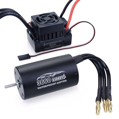 Surpass Hobby 3660 3300KV Brushless Motor and ESC 60A 2S Waterproof RC Motor ESC Combo for 1/10 Remote Control Cars Trucks Off-Road Vehicle - size: 3300KV, style: 3660 Motor and 60A ESC