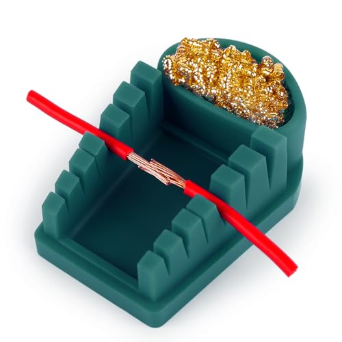 YIHUA S200 Green Heat-Resistant Silicone Soldering Wire Holder with Brass Wool Cleaner, 6 Grooves, Storage Tray, Helping Hands Soldering Wire Welding Fixture, Compatible Diameter 32-7AWG - color: Green
