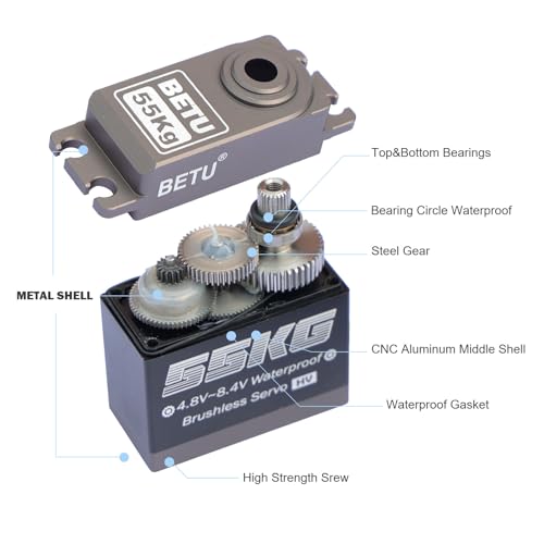 55kg Brushless Servo, Waterpoof and High Speed Servo | RC Servo Compatible with 1/5, 1/6, 1/8, 1/10 RC Car/Robot/Boat/Airplane