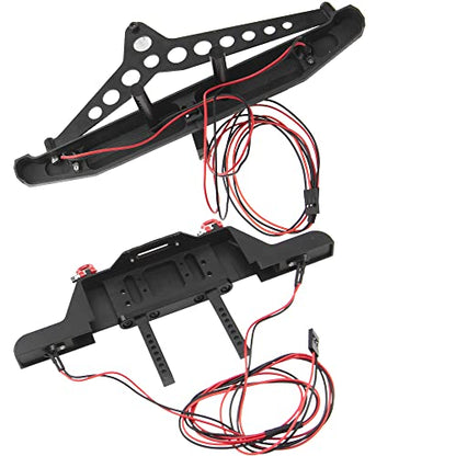 RC Front Bumper & Rear Bumper with LED Lights Headlights Tow Hook Spare Tire Carrier Compatible with Axial SCX10 Traxxas TRX4 90046 90047 SCX10-iii AX10300 1/10 RC Crawler Car