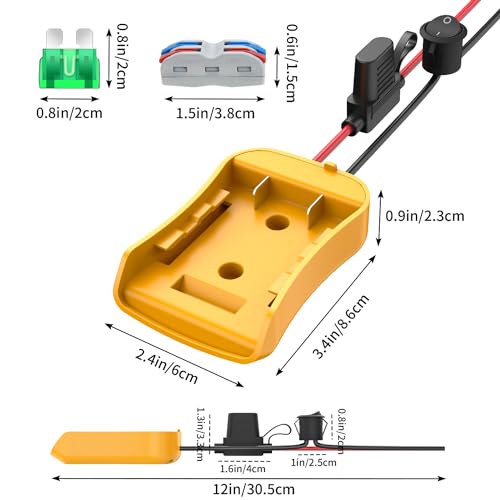 Kzreect 3 Pack for Power Wheel Adapter Compatible with Dewalt 20V Battery | 12AWG, Wire Terminals, 30A Fuse Holder, Switch, Battery Converter Kit for DIY Ride-On Car Toys LED Motor - size: 3 Pack