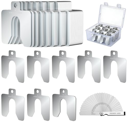94 Pcs Size A 2" x 2" Stainless Steel Slotted Shims Kit, Metal Shim Stock for Leveling, Precision Shims Assortment with Feeler Gauge and Storage Box, Shim Kit for Furniture, Machinist, Motor Shop - size: Size A 2"x2" 94P 8T