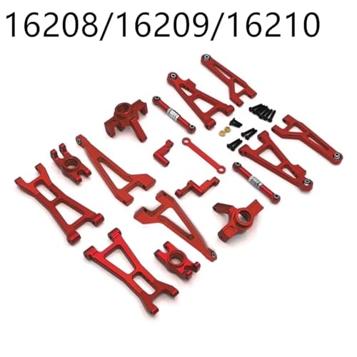 RC Accessory Compatible with MJX 16207 16208 16209 16210 Metal Front and Rear Suspension Arm Steering Cup Link Rod Set 1/16 RC Car Upgrade Parts Kit(Red,16208) - color: Red, size: 16208