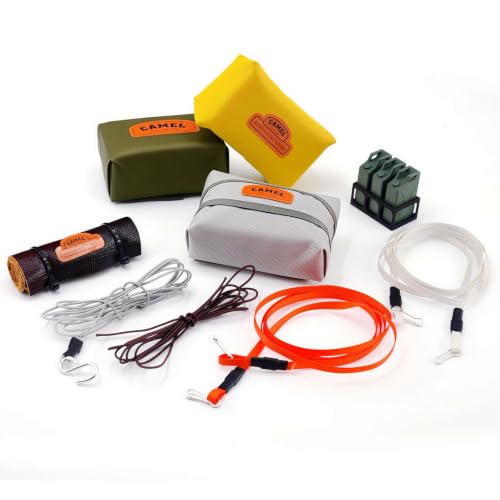 1/24 RC Crawler Scale Accessories Set, Roof Rack Cargo Kit with Mini Fuel Cans, Storage Bags & Tie-Down Ropes, Decorative Overland Gear for 1/24 1/18 RC Cars