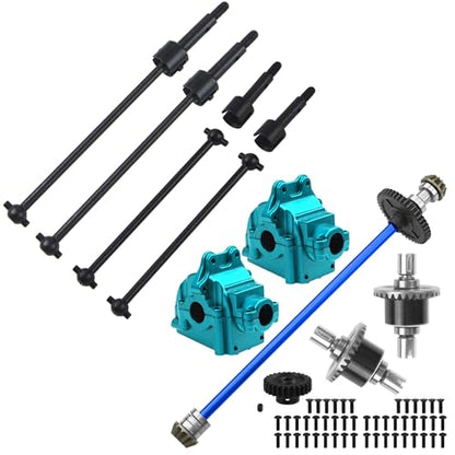 Metal Gearbox Housing Differential Cover & Differential Gear Set & Central Drive Shaft & Steel Drive Shaft & Wheel Stub Axle Dogbones Adapter Axle Hub
