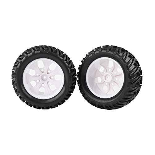 RC Tires & Wheels Set, Silver Plated Rims, 4PCS | 1/10 Scale, 12mm Hex, Monster Truck & Short Course, Foam Inserts - color: White