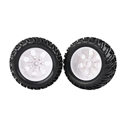 RC Tires & Wheels Set, Silver Plated Rims, 4PCS | 1/10 Scale, 12mm Hex, Monster Truck & Short Course, Foam Inserts - color: White